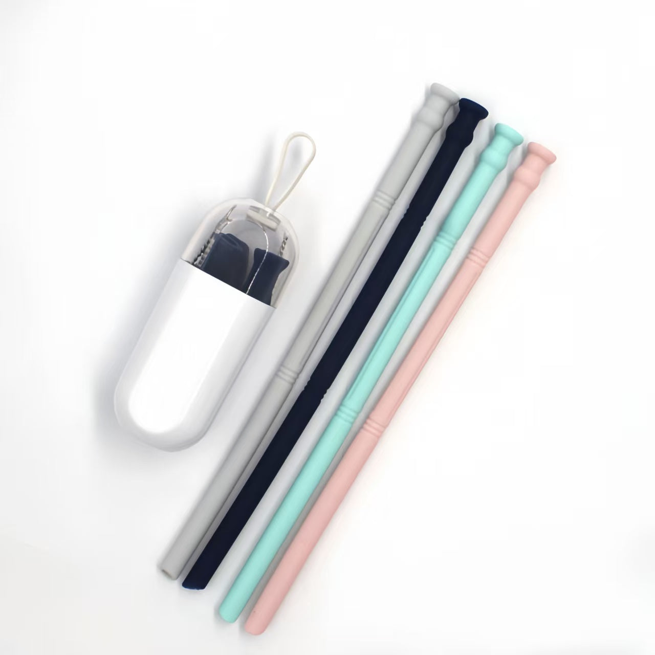 50Custom logo Reusable Silicone Drinking Straw Portable Silicone Straw With Case