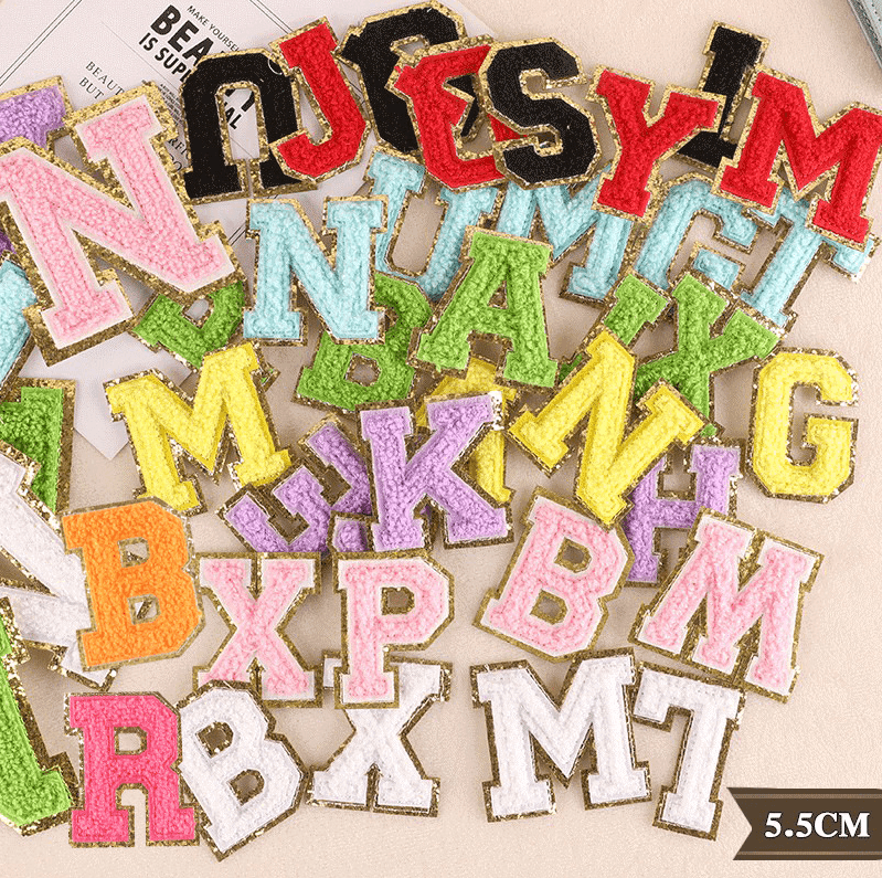 Custom A-Z Glitter Letter Heart Patch Iron On Chenille 26 English Letter Patches