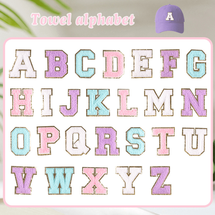 Custom A-Z Glitter Letter Heart Patch Iron On Chenille 26 English Letter Patches