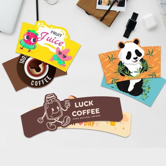 500pcs Custom Logo Printed White Paper Coffee Cup Sleeves for Hot Drinks