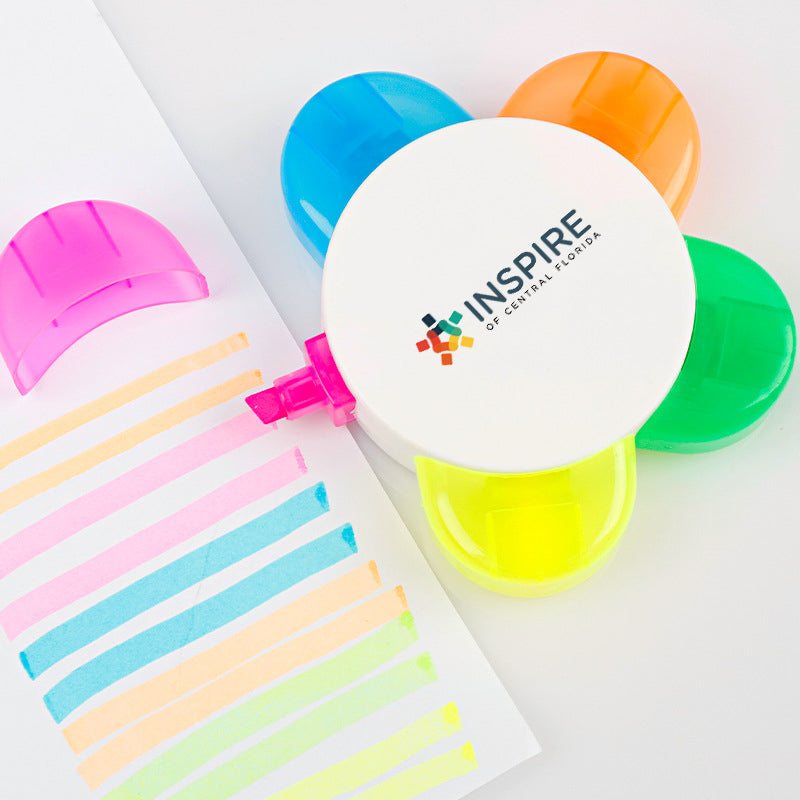 Promotional Branded Five Color Flowers Highlighter Pens For Office