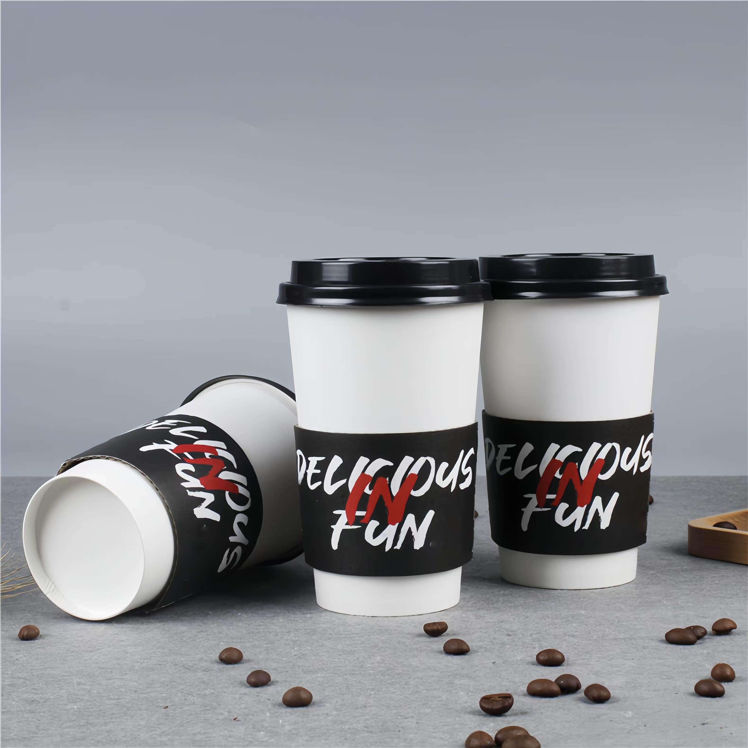 500pcs Custom Logo Printed White Paper Coffee Cup Sleeves for Hot Drinks