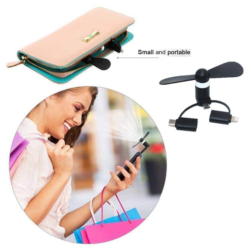 Custom 3 in 1 Handheld Fan For iPhone & Type-C & Micro USB