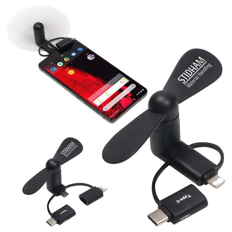 Custom 3 in 1 Handheld Fan For iPhone & Type-C & Micro USB