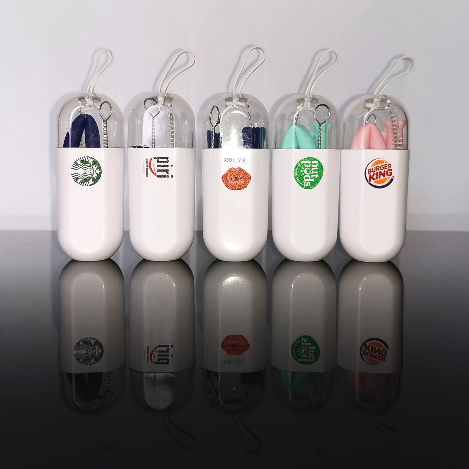 Wholesale Custom Logo Reusable Drinking Straws Silicone Collapsible Straw with Portable Case and Brush