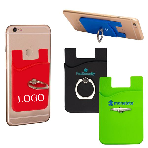Promotional Phone Wallet with Ring Stand Custom Logo Silicone Phone Card Holder with Stand
