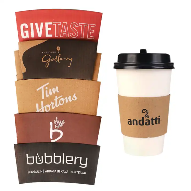 500Pcs Custom Bulk Full Color Printed Paper Coffee Cup Sleeves Corrugated Hot Cup Sleeves