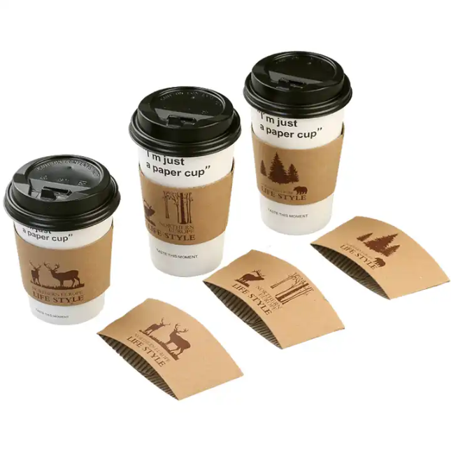 500Pcs Custom Bulk Full Color Printed Paper Coffee Cup Sleeves Corrugated Hot Cup Sleeves