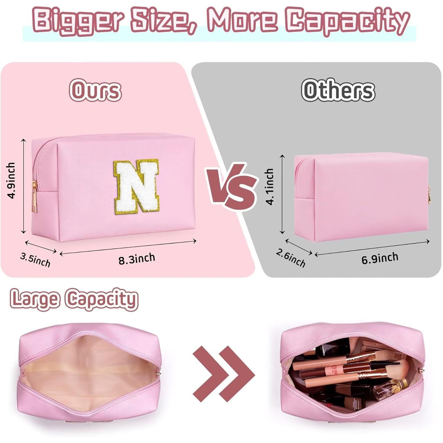 Personalized Chenille Letter PU Leather Travel Cosmetic Bag