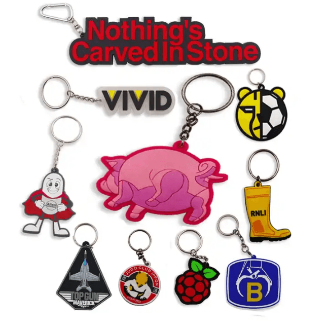 CUSTOM 3D DIE-CUT RUBBER PVC KEYCHAINS KEYTAG PROMOTIONAL