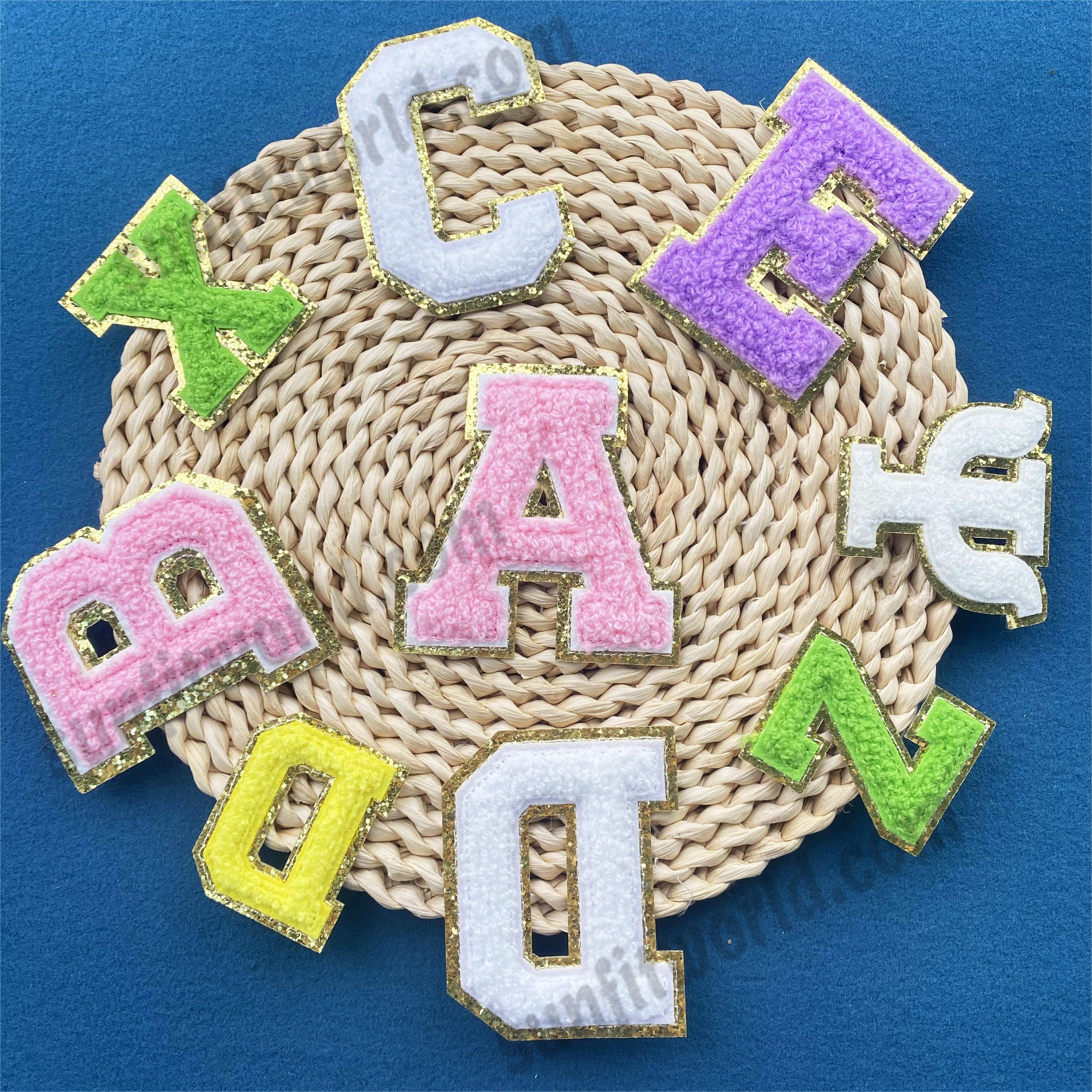 Custom A-Z Glitter Letter Heart Patch Iron On Chenille 26 English Letter Patches