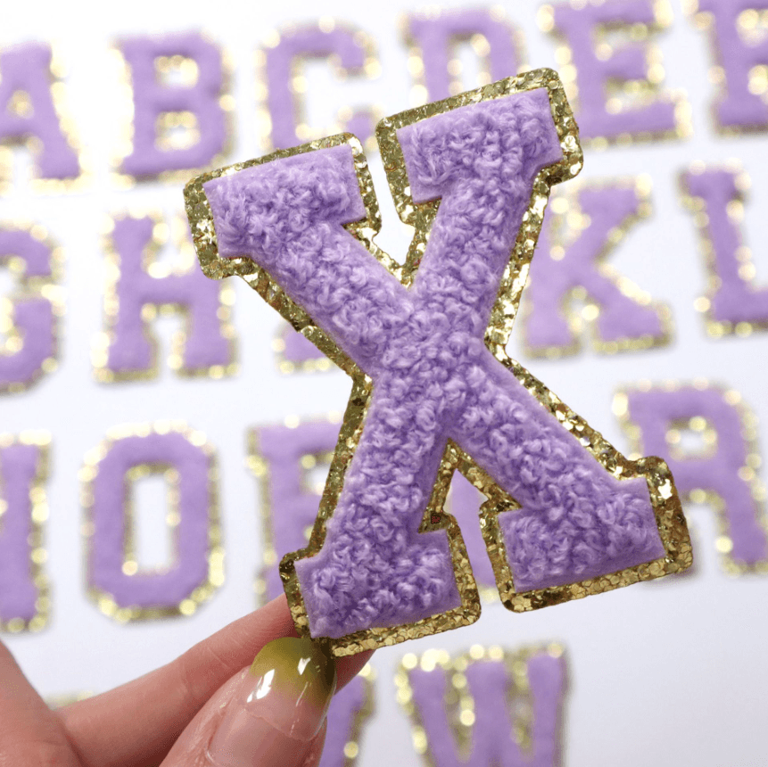 Custom A-Z Glitter Letter Heart Patch Iron On Chenille 26 English Letter Patches Promotional