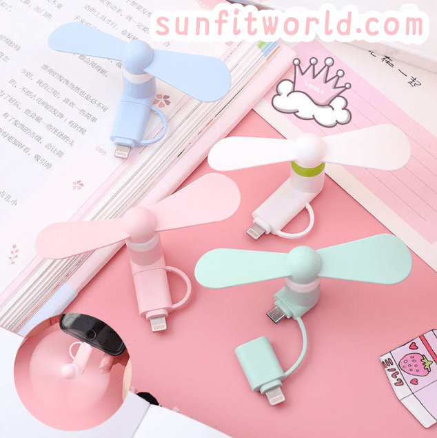 Custom 2 in 1 Portable Fan For Iphone, Android, Type-C Promotionals | Battery Powered Fan Promo items Cell Phone Accessories