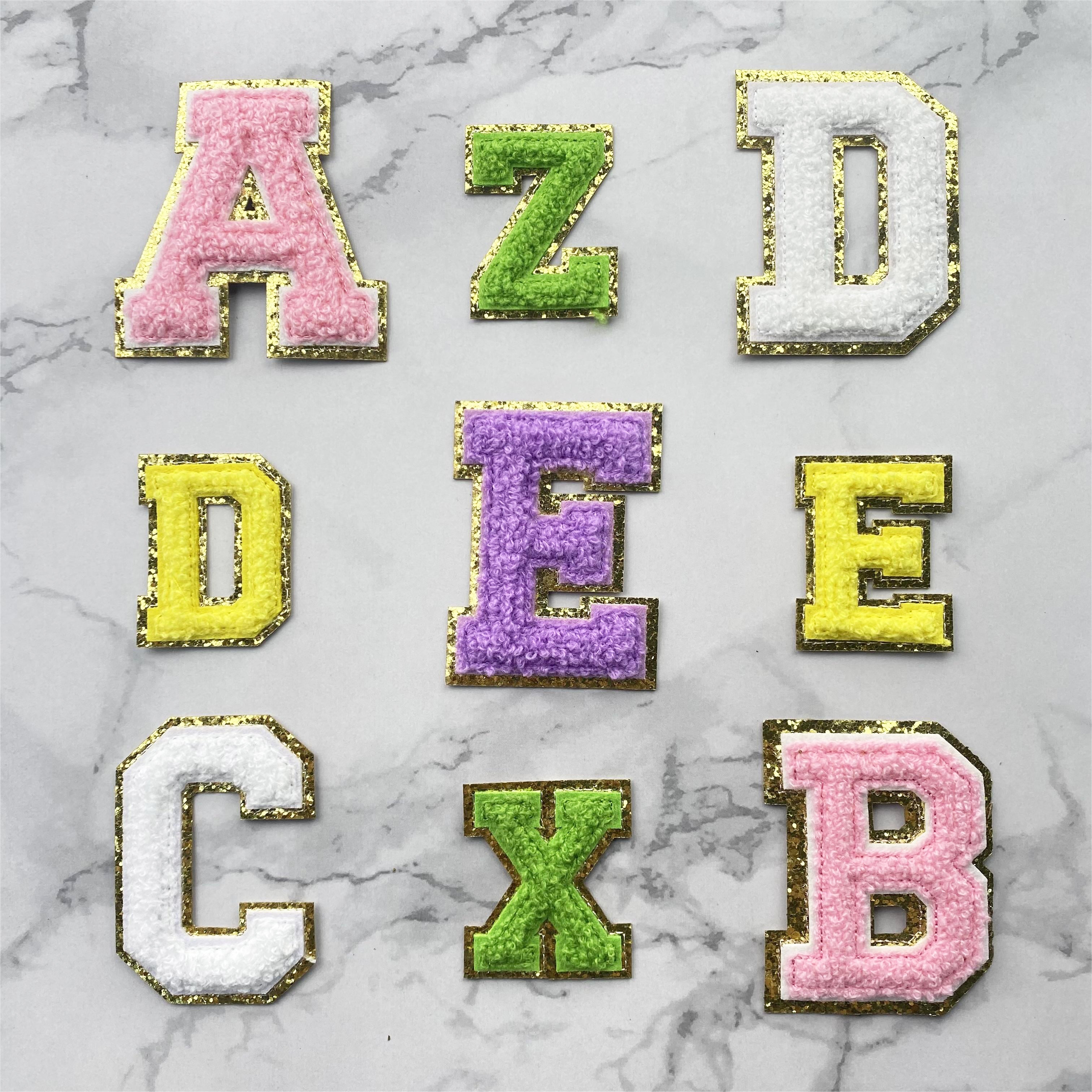 Custom A-Z Glitter Letter Heart Patch Iron On Chenille 26 English Letter Patches Promotional