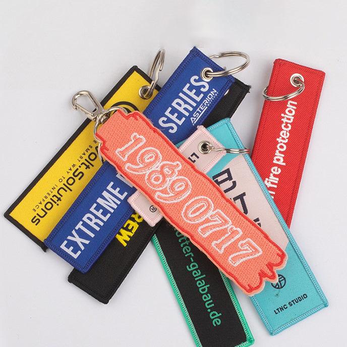 Custom Woven Embroidered Keychain Key Tags Logo Personalized Gift