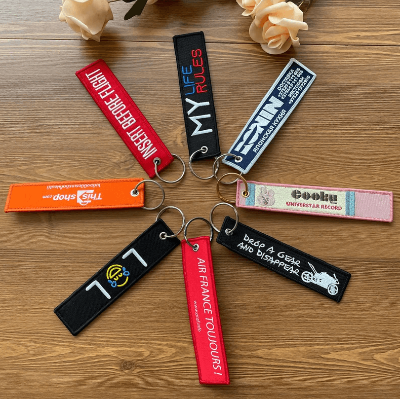 Custom Woven Embroidered Keychain Key Tags Logo Personalized Gift