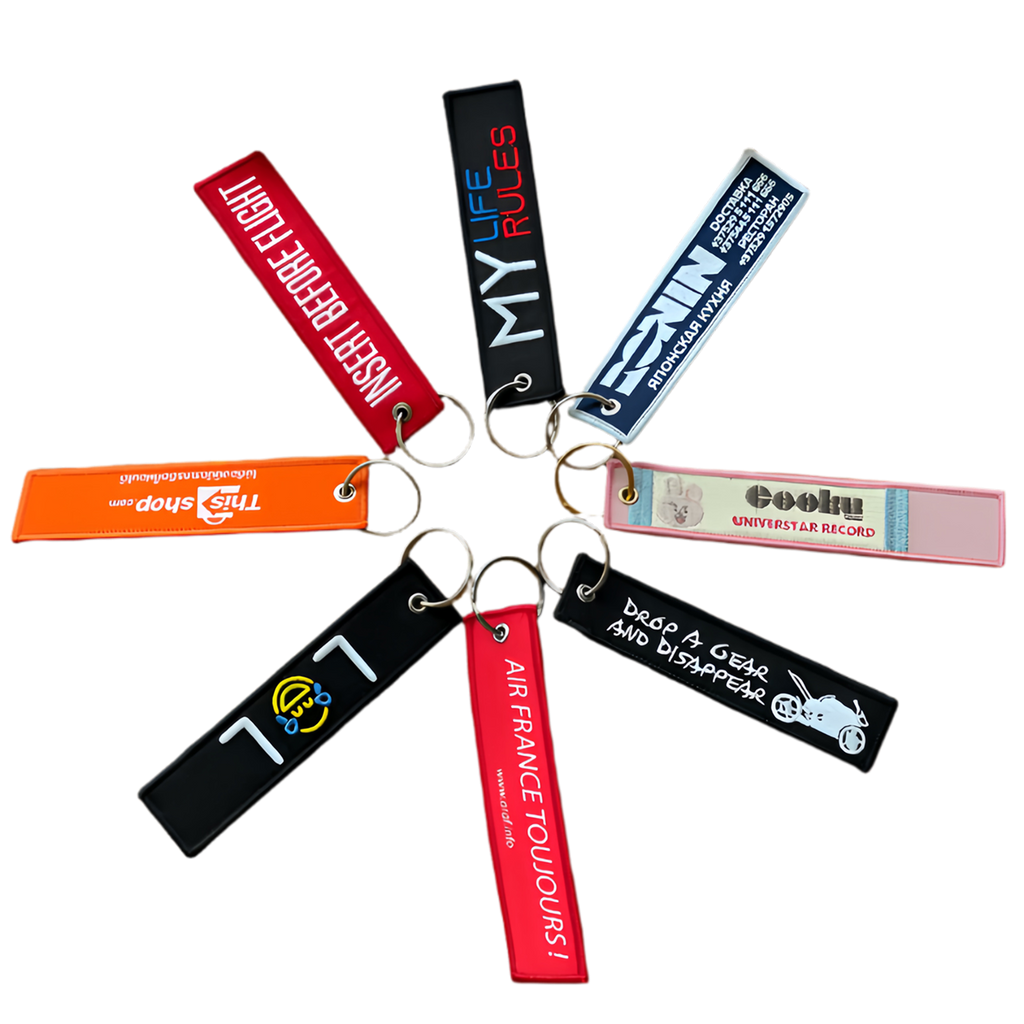 Keychain Sticker Tag Custom Woven Embroidered Keychain Key Tags Logo Personalized Gift