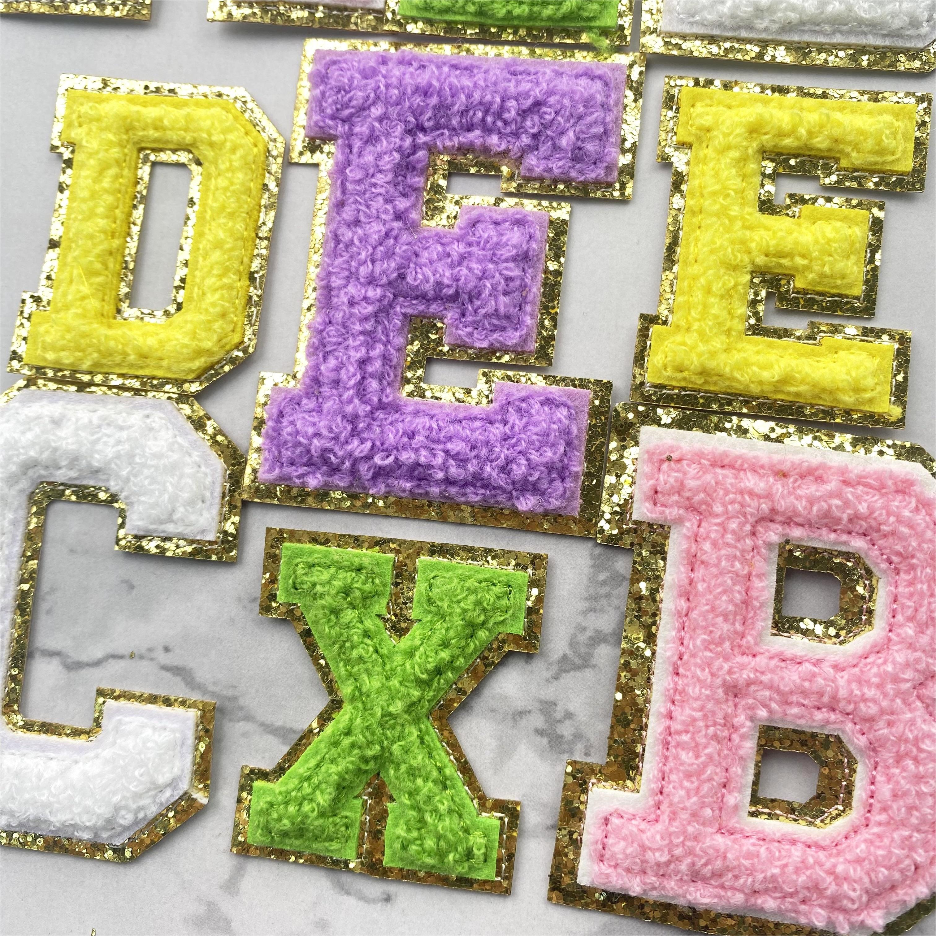 Custom A-Z Glitter Letter Heart Patch Iron On Chenille 26 English Letter Patches