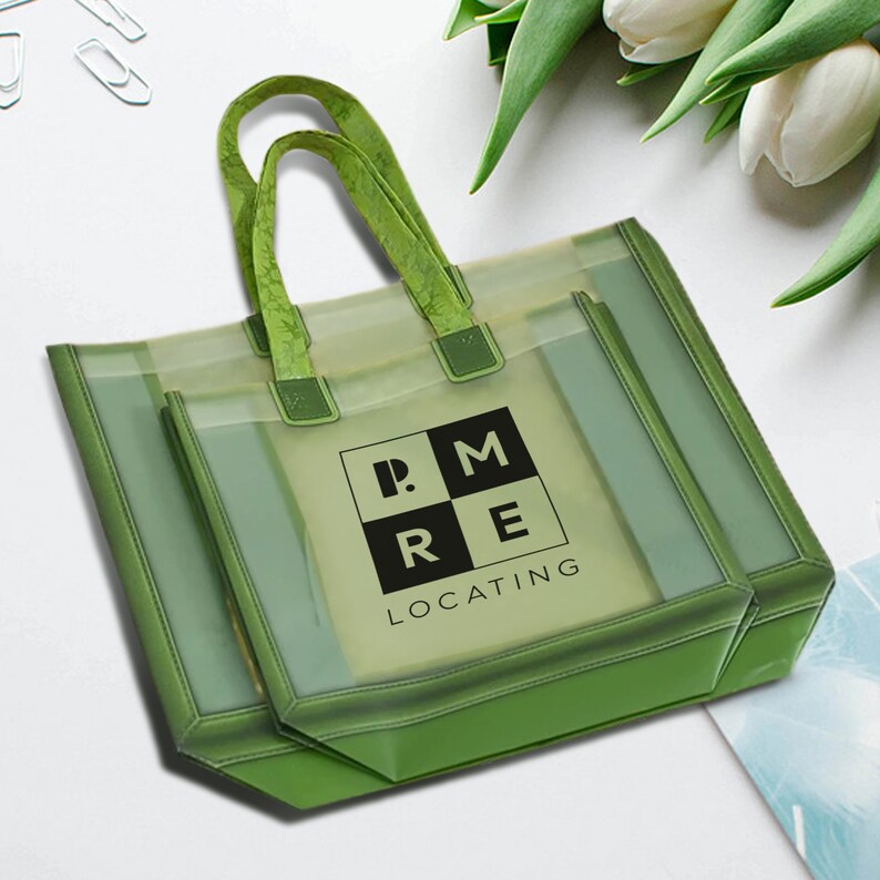 Personalized transparent Frosted Tote Bag, Custom Logo Gift Tote Bag, Plastic Beach Tote Bag