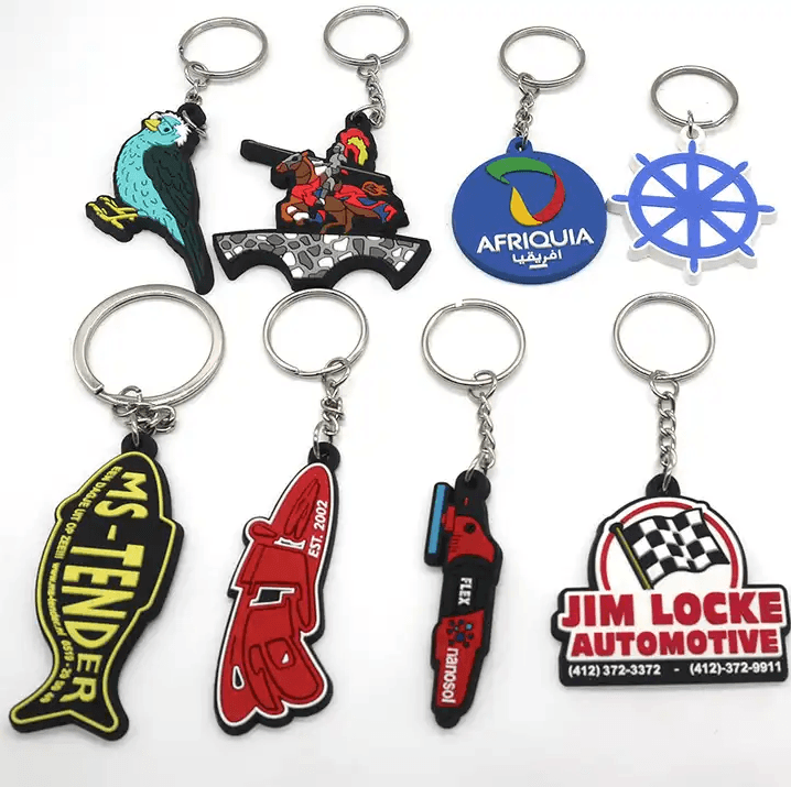 CUSTOM 3D DIE-CUT RUBBER PVC KEYCHAINS KEYTAG PROMOTIONAL