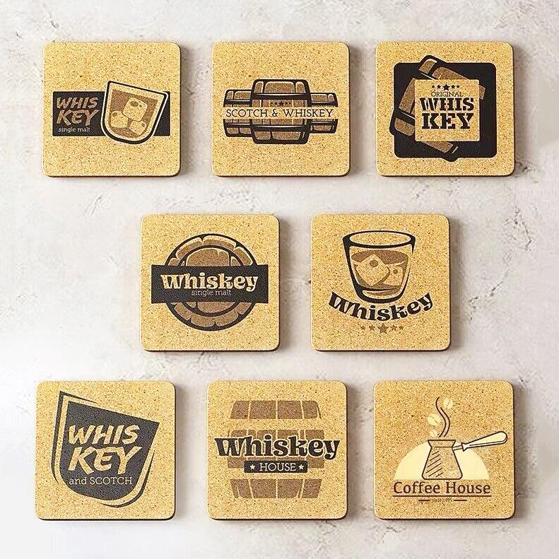 Custom Printed Natural Cork Coasters Circle Square Shape Drinking Coaster