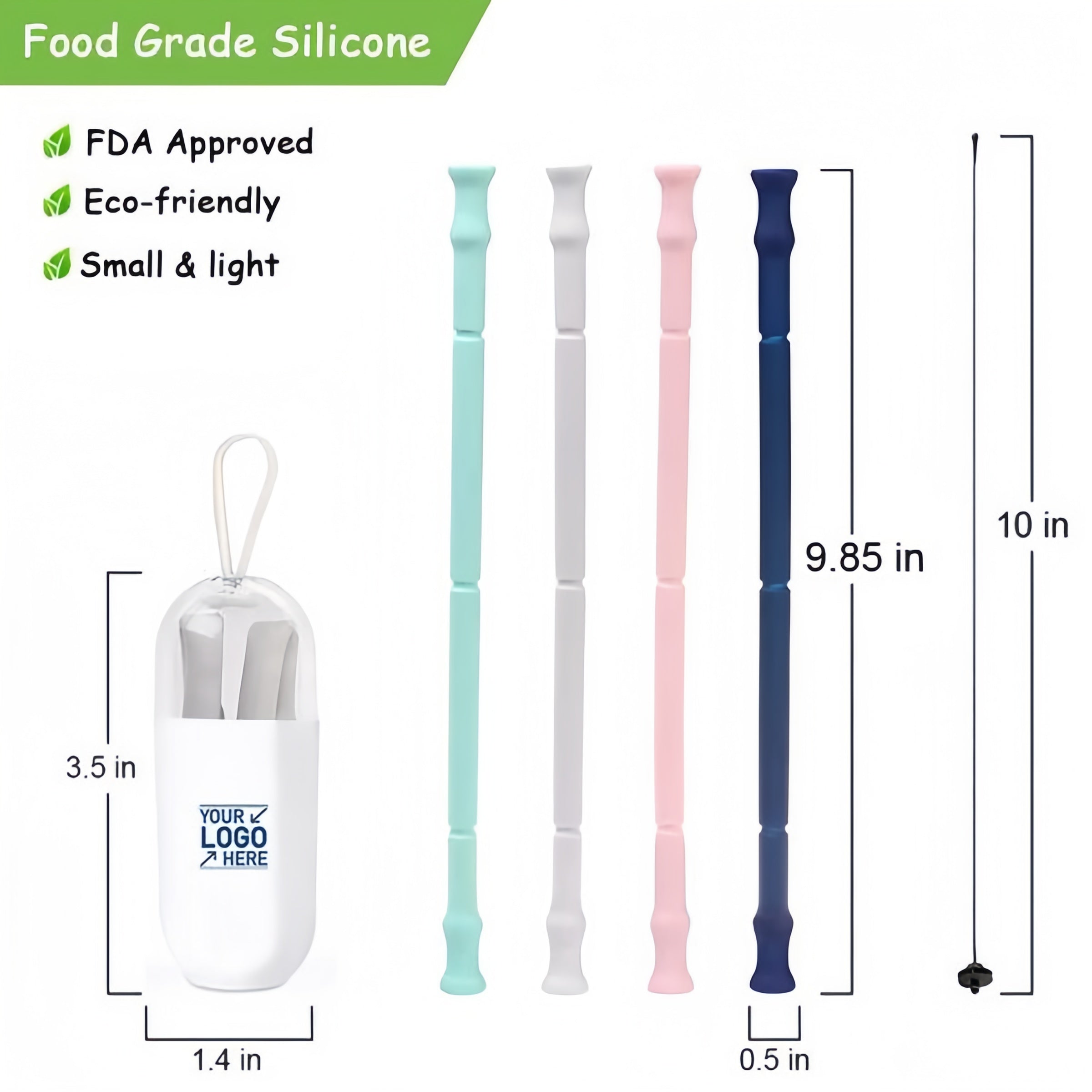Wholesale Reusable Drinking Straws Silicone Folding Straws with Cases and Brush