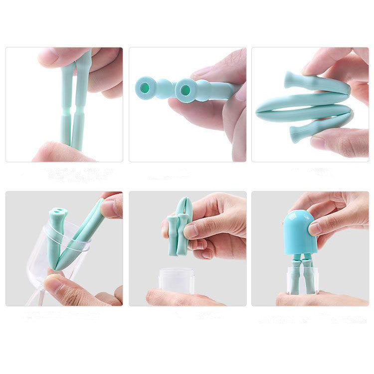 Wholesale Reusable Drinking Straws Silicone Folding Straws with Cases and Brush