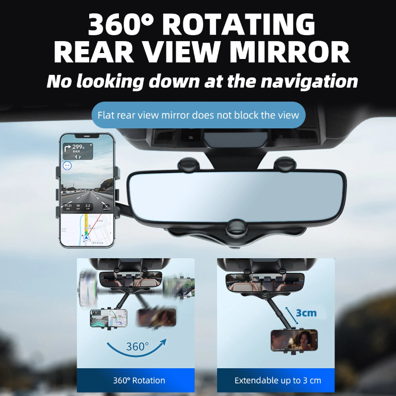 2023 New Hot 360° Rotatable Phone Holder Stand Adjustable Mount for Rearview Mirror