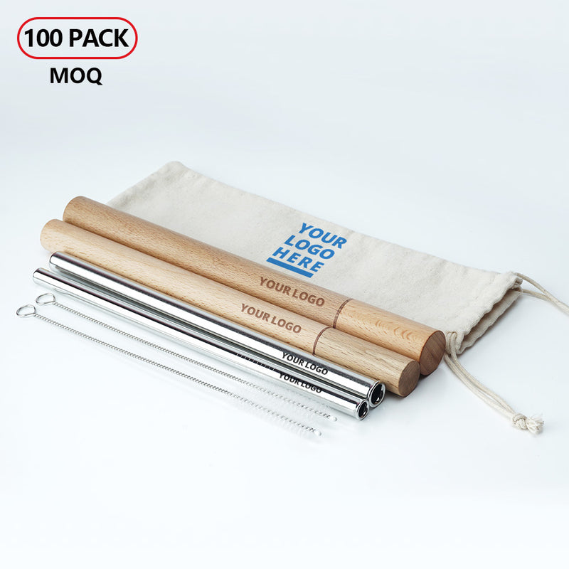 laser craving stainless steel straws with wooden case wholesale