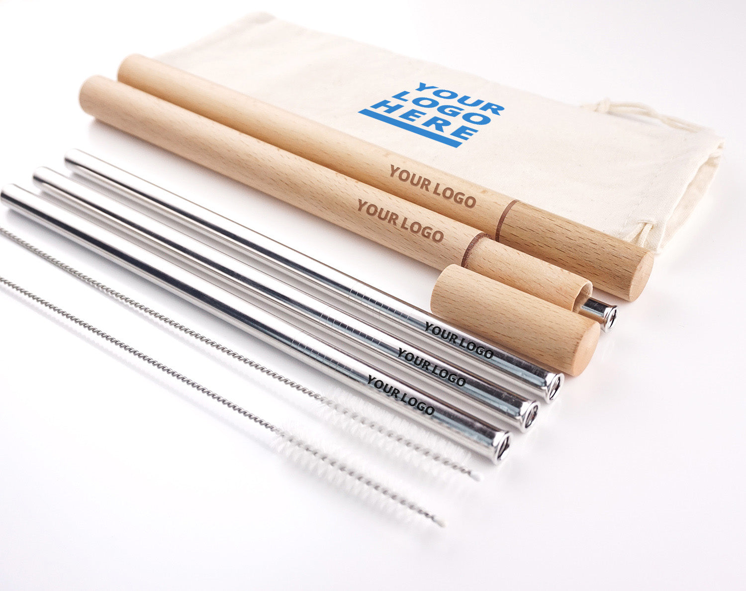 stainless steel straws with wooden travelling case