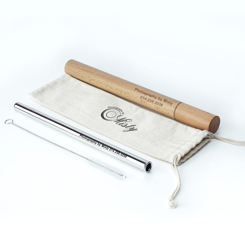 custom logo stainless steel straws with wooden case